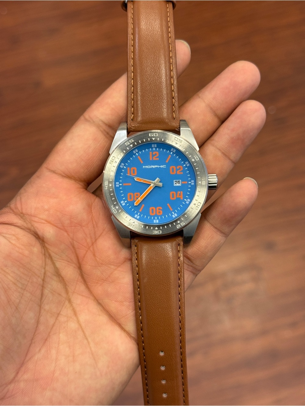 Morphic Men's Blue Dial Brown Leather Strap Watch